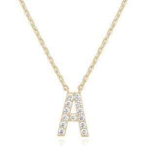 14K Yellow Gold Initial Necklace Letter Dainty Diamond Gift Present A - O